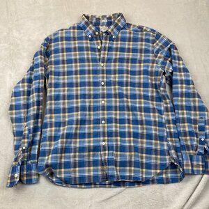 J.Crew Mens Plaid Shirt XL Slim Fit Summer Blue/Beige/Gray Cotton Tailored
